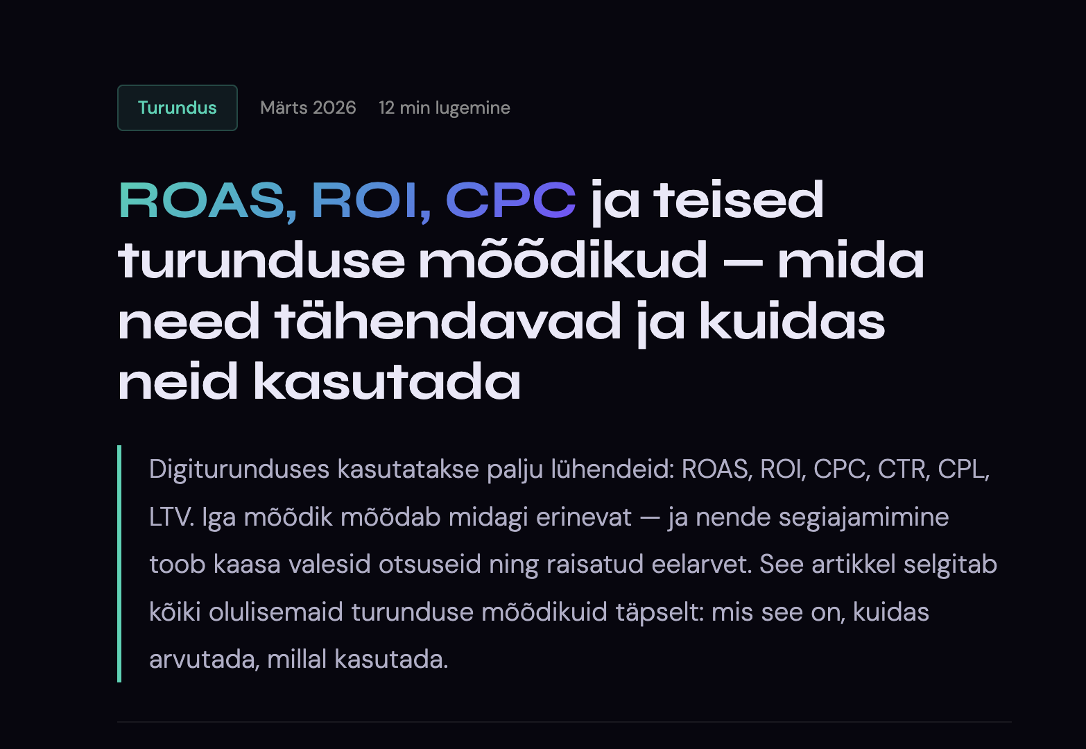 turunduse mõõdikud